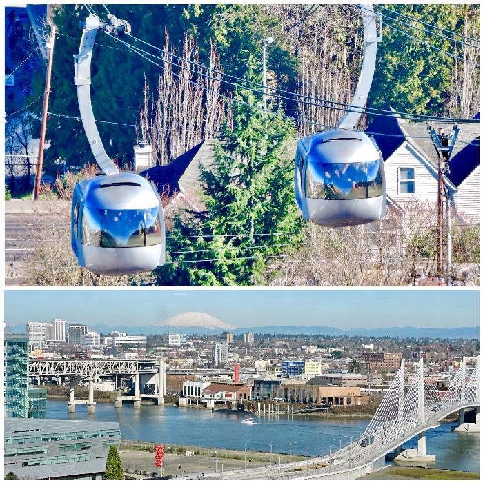Portland Aerial Tram Cabins (Top) & View from Tram (Bottom)