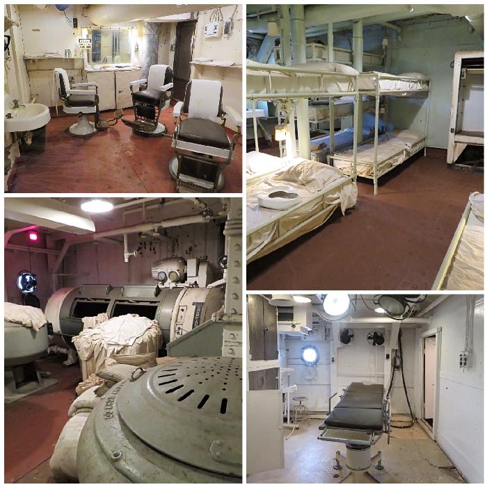 Barber Shop, Sick Bay, Operating Room and Laundry (Clockwise from Top Left)