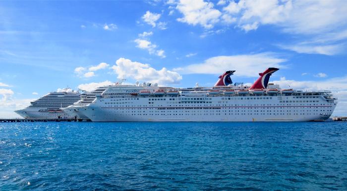 Three Carnival Cruise Ships docked at the nearby Puerta Maya Pier