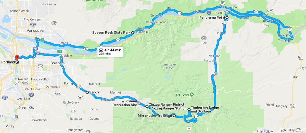 Route for Mount Hood Scenic Byway