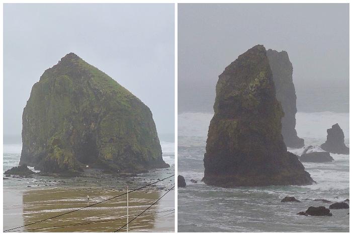 Haystack Rock (L) and The Needles (R)