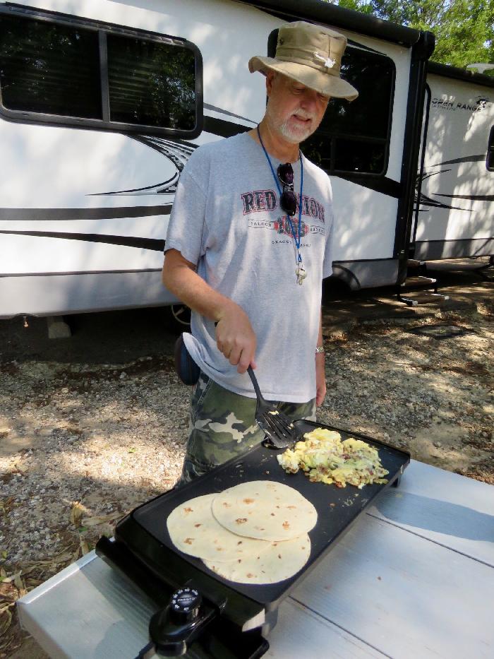 Cooking Breakfast Tacos on our Griddle