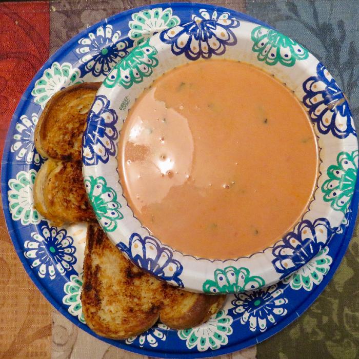 Tomato Basil Soup with Grilled Cheese Sandwiches