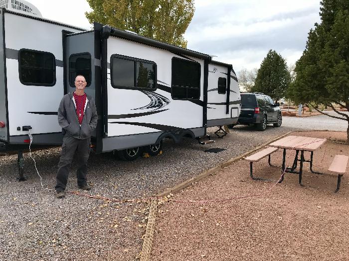 Crushed Gravel Patio with Picnic Table at Site 26 at Meteor Crater RV Park
