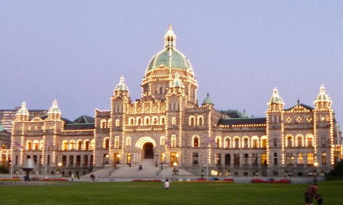 British Columbia Parliament Building Lit Up at Night