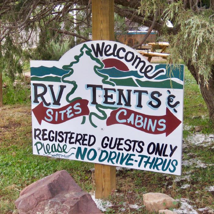 Signage directing Guests to RV Sites and Cabins / Tent Sites