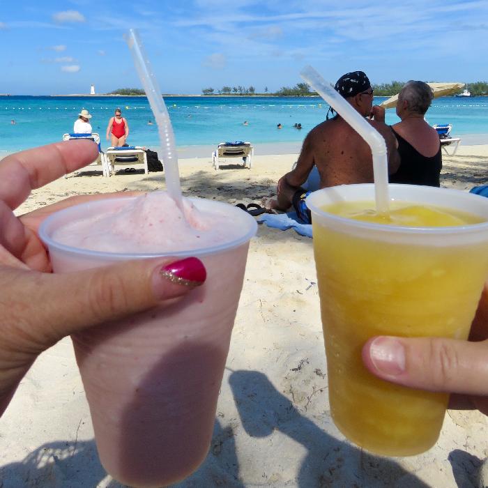 Enjoying a Smoothie from Crabs n' Things at Junkanoo Beach in Nassau, Bahamas
