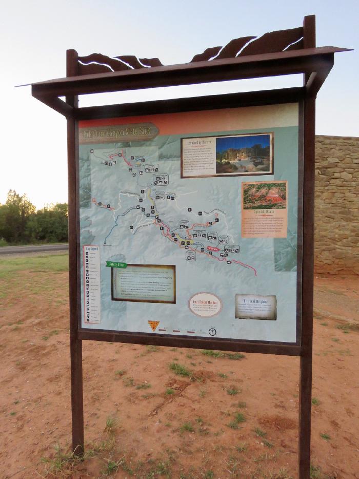 Signage near Spanish Skirts at Palo Duro Canyon State Park