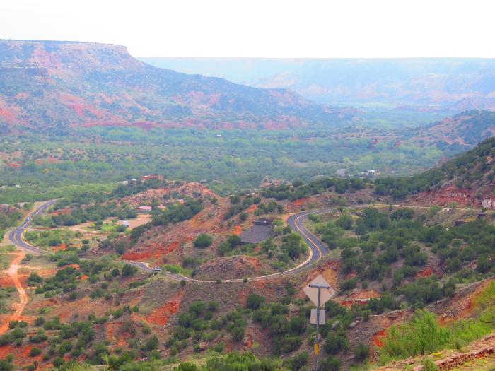 Park Road winding through Palo Duro Canyon State Park