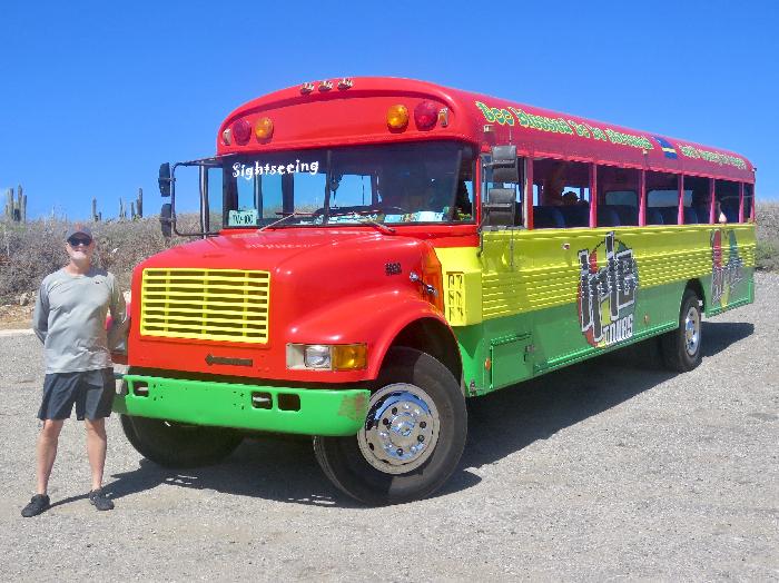 You can't miss the Irie Tours Buses!