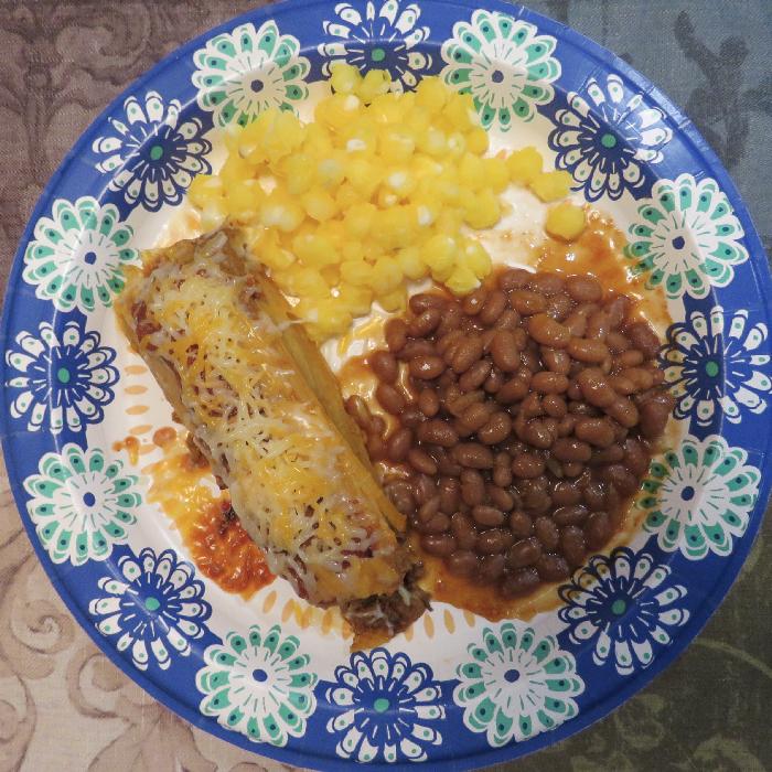 Pork Tamales with Baked Beans and Hominy