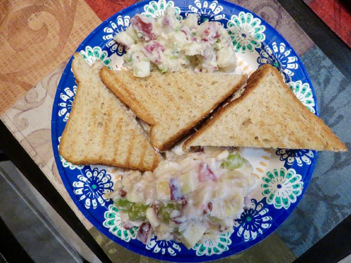 Tuna Salad Sandwiches with Potato Salad and Fruit Salad