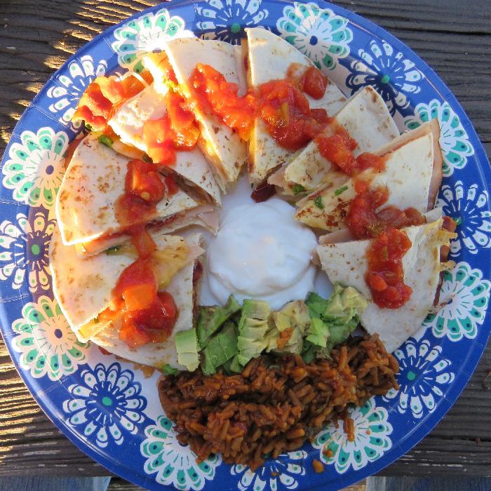 Turkey and Bacon Quesadillas with Spanish Rice Side