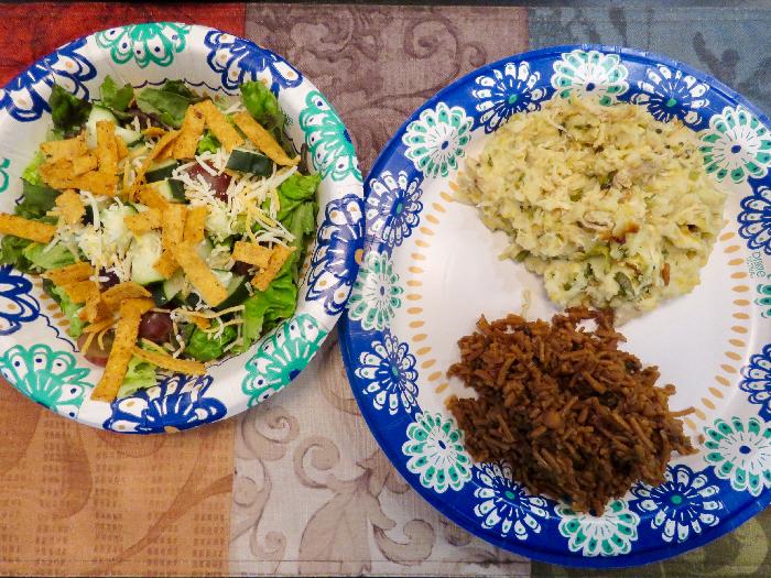 Slow Cooker Sour Cream Enchilada Bake with Southwest Rice and Side Salad