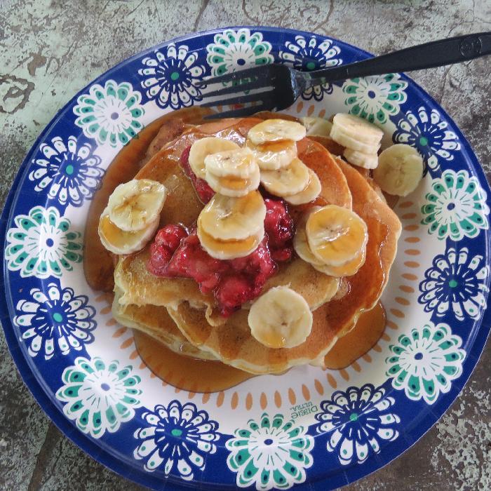 Pecan Pancakes with Strawberries and Bananas