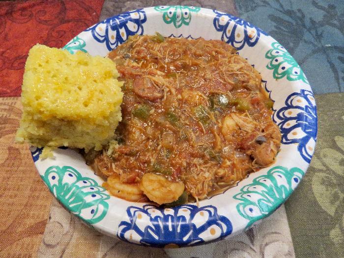 Slow Cooker Gumbo over Rice with Cornbread