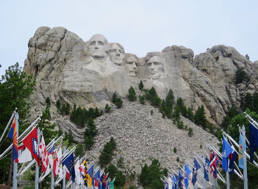 Viewing Mount Rushmore through the Avenue of Flags