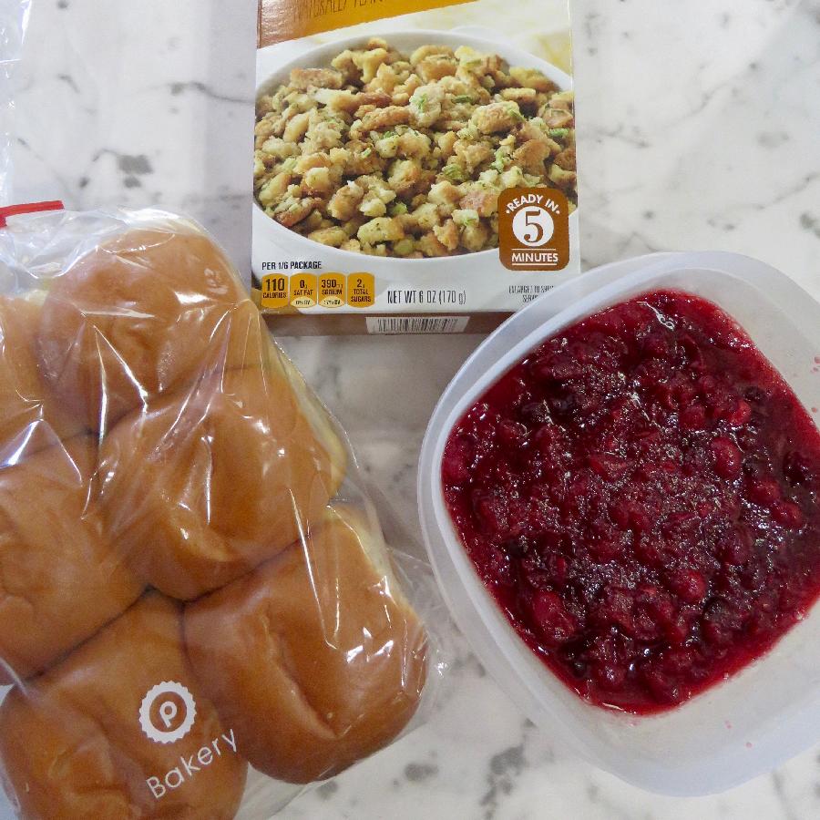 Rolls, Stuffing Mix and Cranberry Sauce