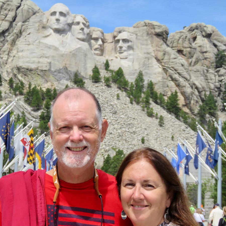 Posing on the Avenue of Flags at Mount Rushmore National Memorial