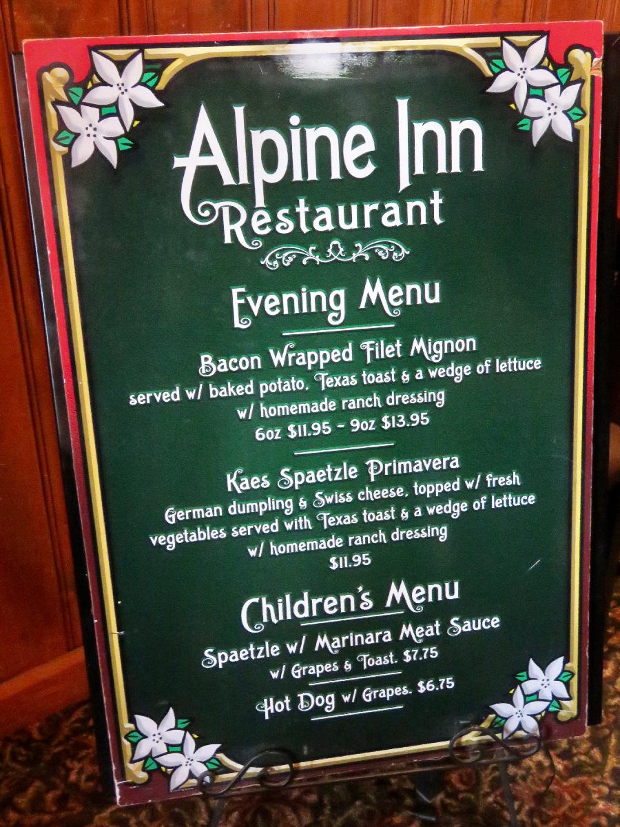 Alpine Inn Dinner Menu 