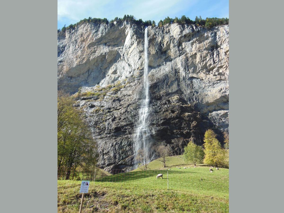 Cascade of Staubbach Falls in Lauterbrunnen, Switzerland