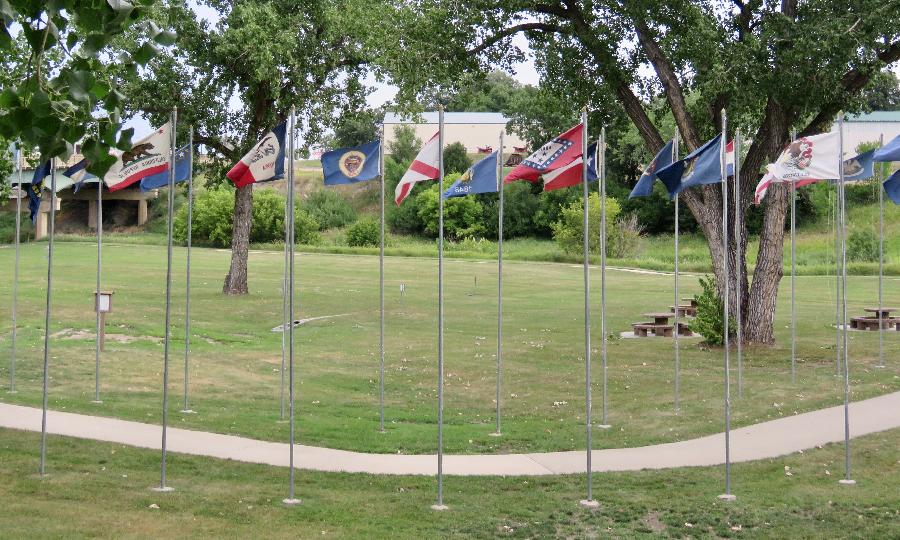 Flags Flanking the Walkway in Belle Fourche