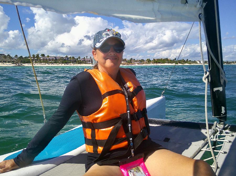 Aboard Hobie Cat with Hat, Sunglasses & Waterproof Case for Cell Phone