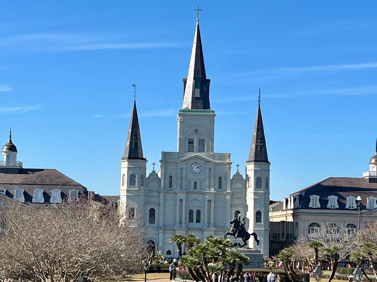 Three Cathedral Steeples Tower over Jackson Square