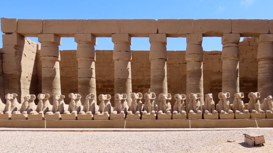 Ram Headed Sphinxes Flanking Entry to Karnak Temple 