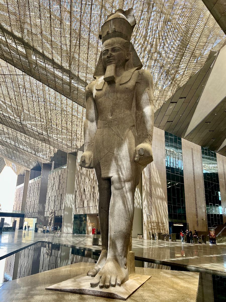 King Ramses II Standing Tall inside Grand Egyptian Museum's Grand Hall