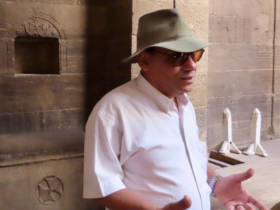 Egyptologist Alaa Rashwan inside Temple of Philae