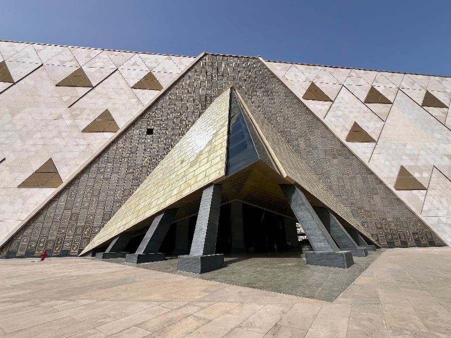 Entering the Grand Egyptian Museum after Uber Drop-off