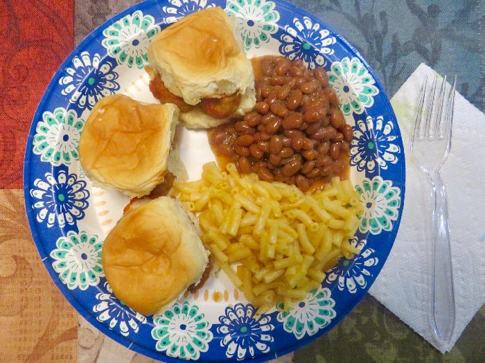 Meatball Sliders with Baked Beans and Macaroni & Cheese