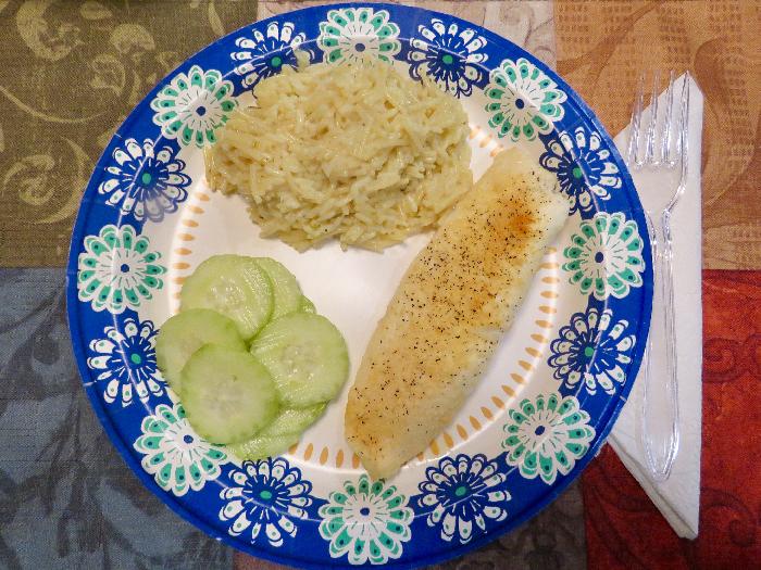 Garlic Parmesan Tilapia with Herb & Butter Rice and Cucumber Salad