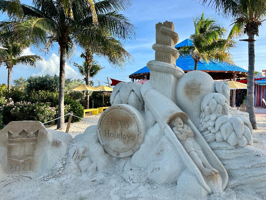 Happy Holidays Sand Sculpture at CocoCay