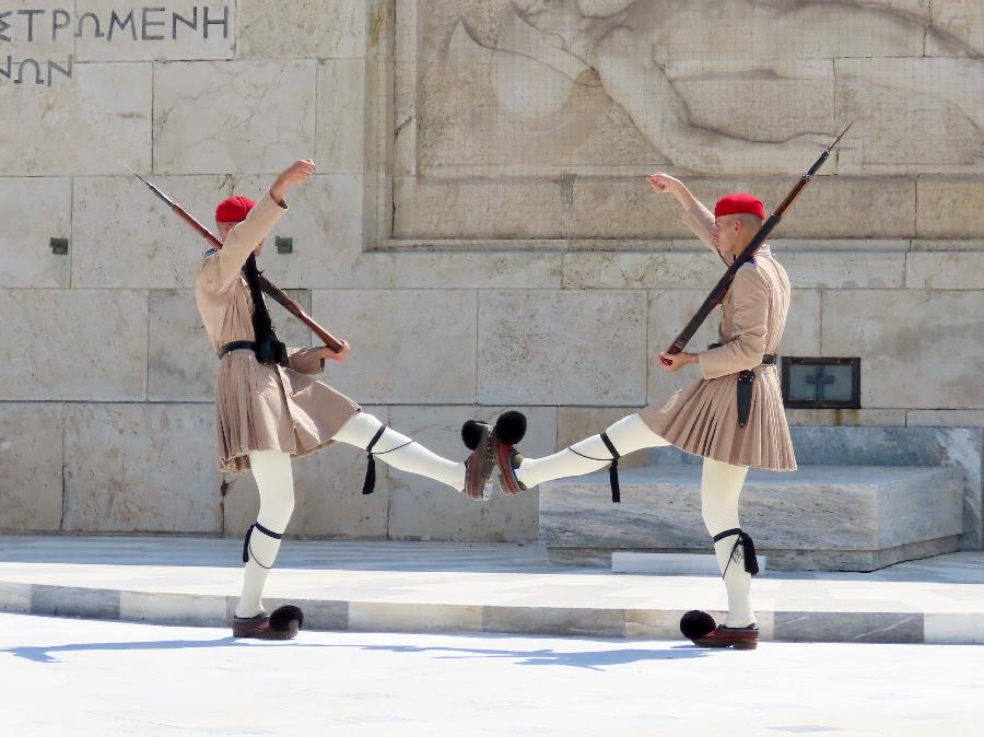 Evzones Guarding Athens' Tomb of the Unknown Soldiers